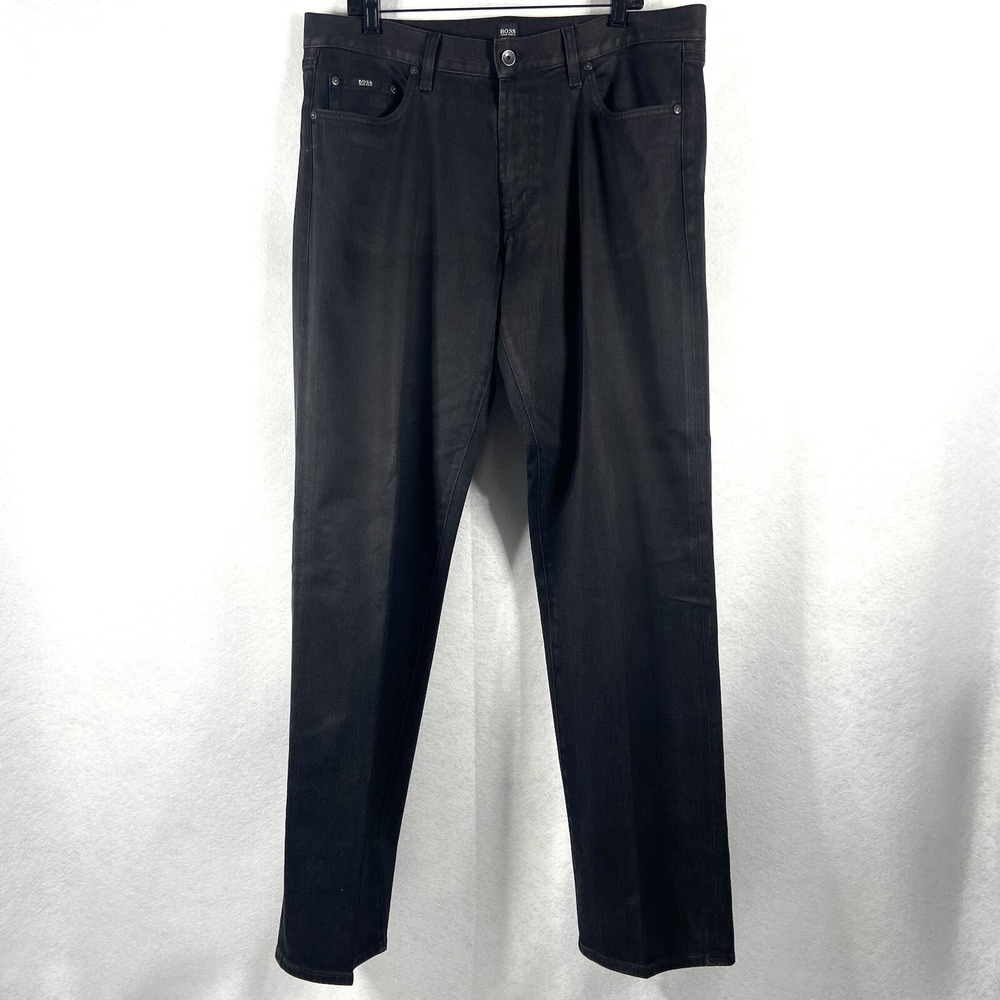 Boss Hugo Boss Jeans Mens 38x34 Black Straight Leg Stretch Denim
